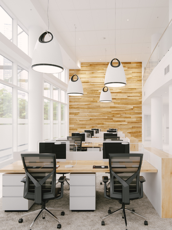 Office fit out work space with task chair and work desk.