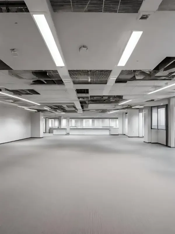 Empty office room with lighting that require Office Cat A Fit Out