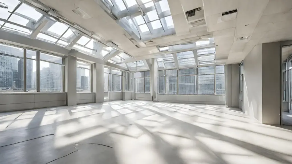 Empty office cat a fit out space with natural lighting and roof window
