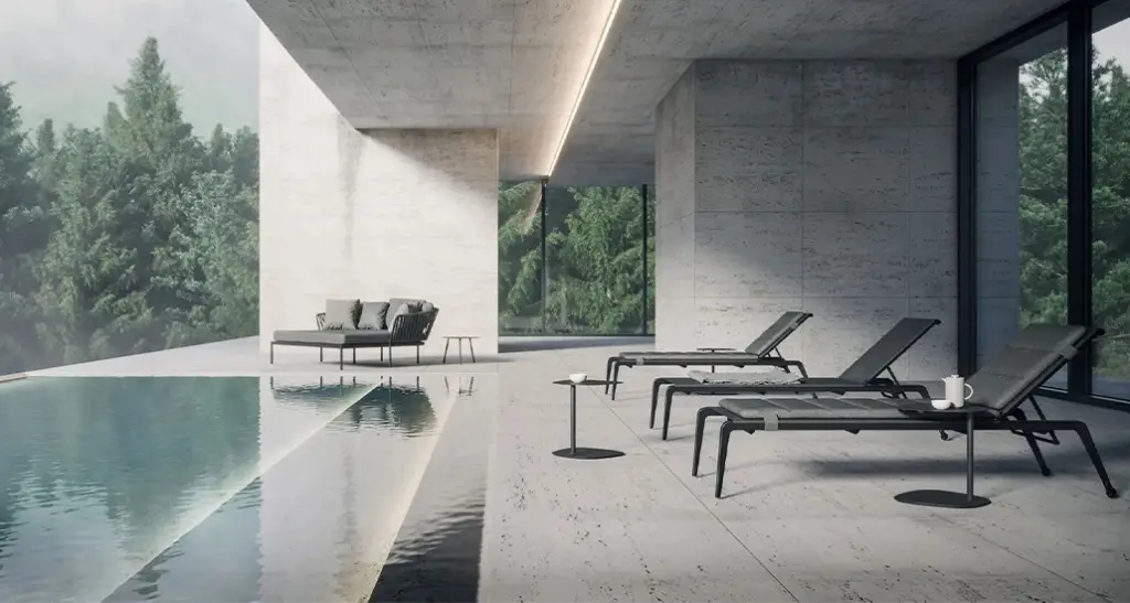 ushuaia sun lounger is a contemporary outdoor sun lounger with aluminium frame and is suitable for contract and hospitality spaces.